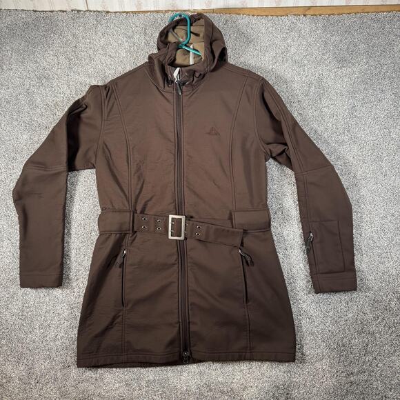 Nike ACG Jacket Womens Large Brown Softshell Hooded Belted Long Fleece Lined - Picture 1 of 16